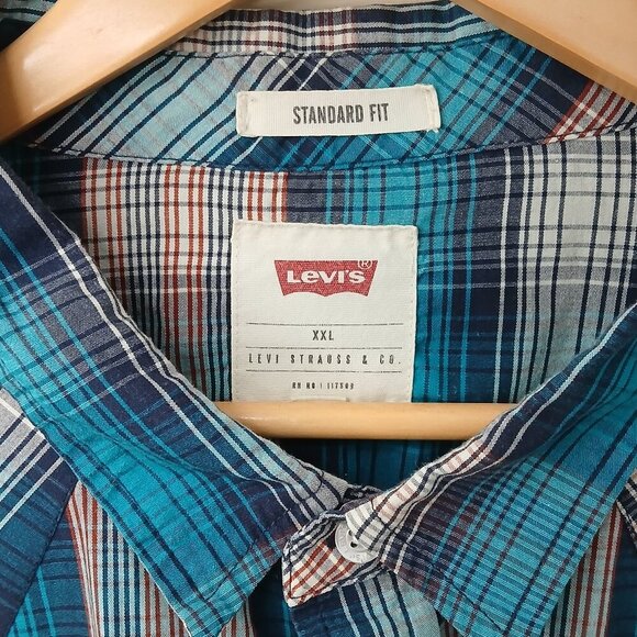 Vintage Western Levi's Double Pocket Plaid Marbled Snap Button Shirt Size XXL - Picture 4 of 9